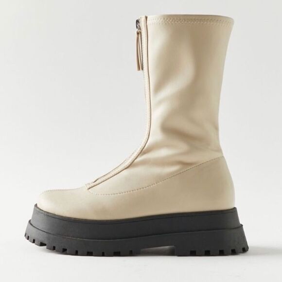 NEW Urban Outfitters Zola Women's Zip Combat Creamy White Platform Boots 8 - Picture 2 of 3